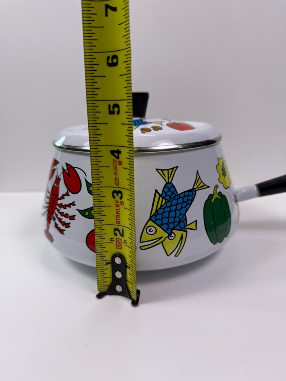 Vintage 70’s San Ignacio Enamel Fondue Pot Lid Seafood Vegetable Print No Stand - Picture 12 of 13